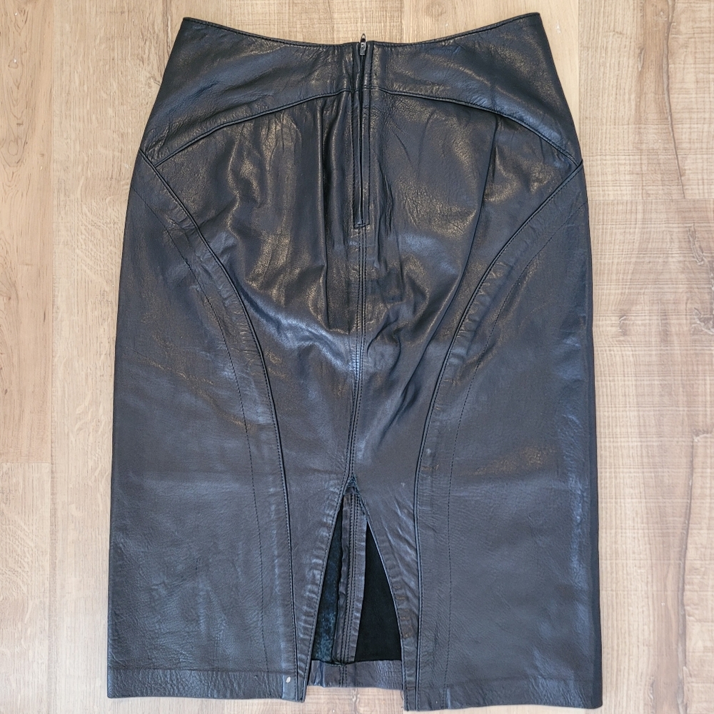 Vintage Maglia Black Leather Skirt Size 8 - Picture 3 of 5